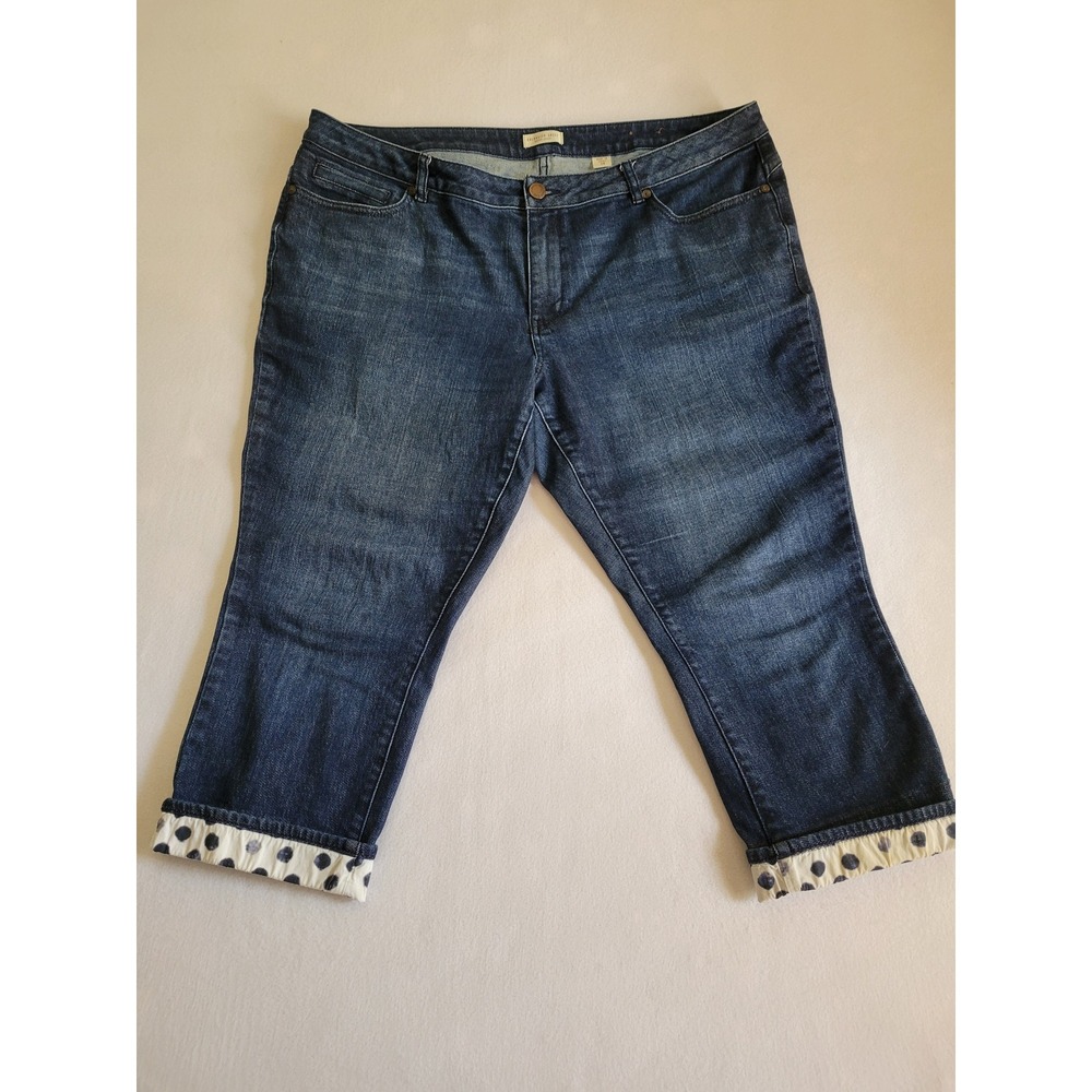 Coldwater Creek Women 18‎ Dark Wash Polka Dot Cuff Cropped Jeans Capri Denim